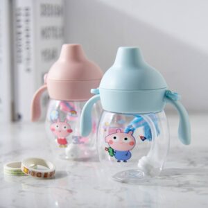 Kids Double Handle Plastic Water Bottle – No-Spill Sippy Cup with Ball Straw Kids Double Handle Plastic Water Bottle – No-Spill Sippy Cup with Ball Straw
