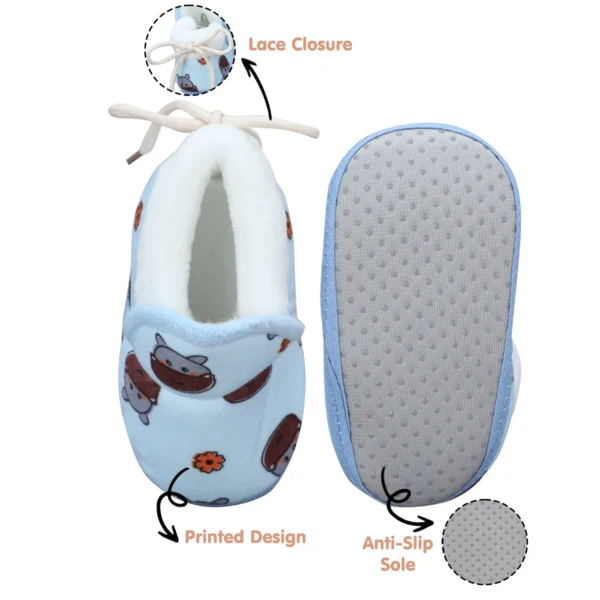 WB-031-BL_5 Baby Moo Face Printed Soft Slip-On Shoes – Warm & Cozy Plush Booties for Infants & Toddlers